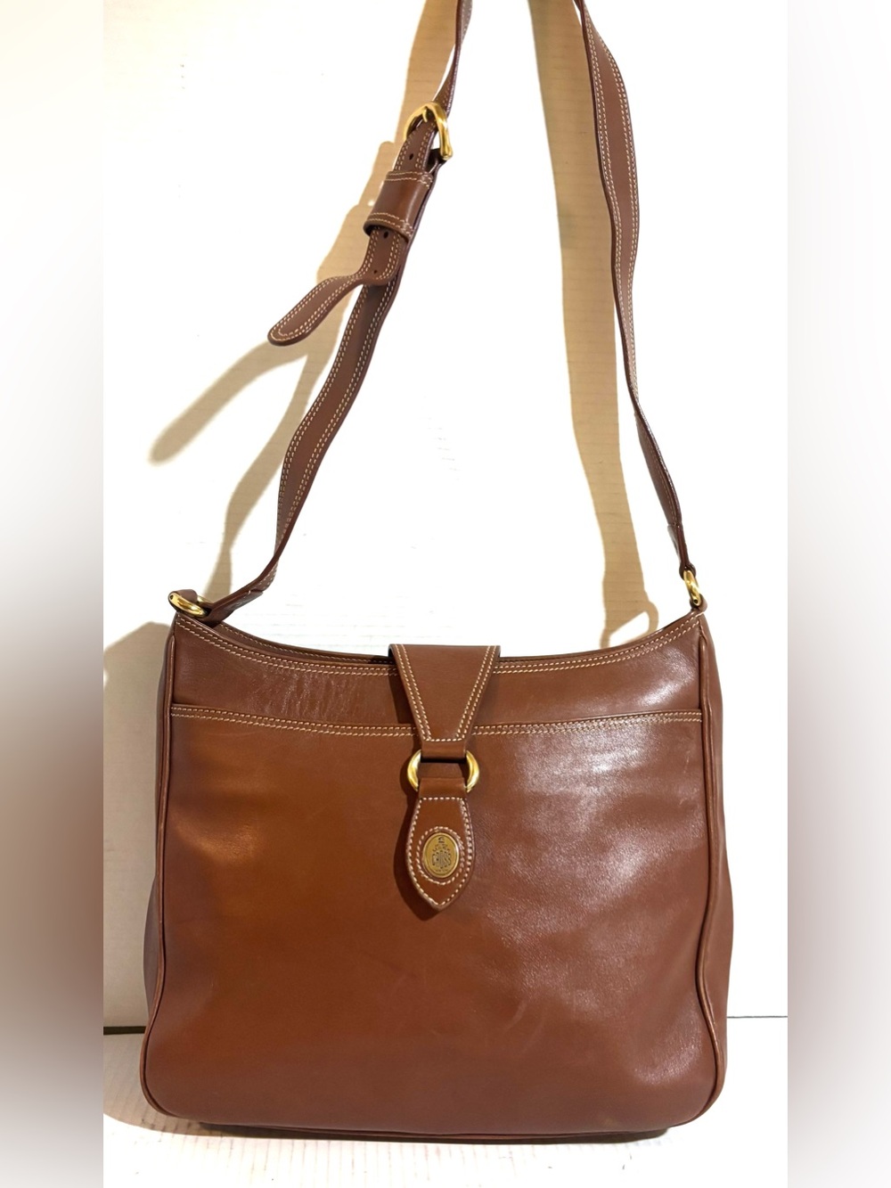 Women's Brown Leather Shoulder Bag with Gold Accent
